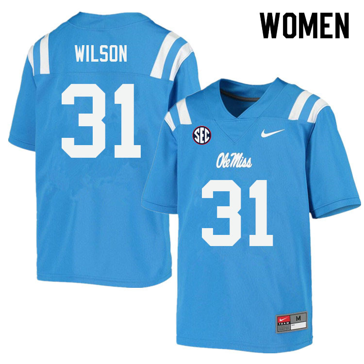 Calvin Wilson Ole Miss Rebels NCAA Women's Powder Blue #31 Stitched Limited College Football Jersey AWY0158YB